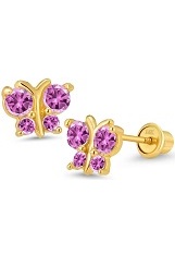 attractive gold pink cubic zirconia butterfly baby birthstone earrings